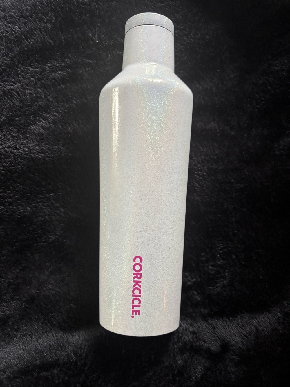 Corkcicle White Glitter Bottle with Pink Logo